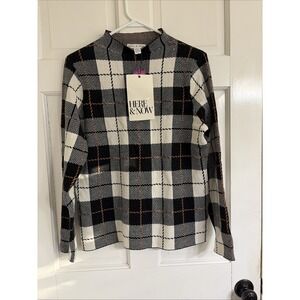 Plaid Mock Neck Long Sleeve Sweater Top Here & Now Womens XL Black White Brown